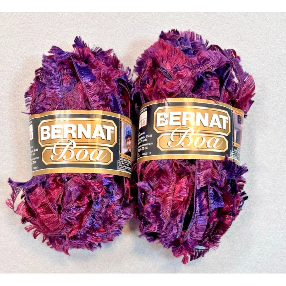 Vintage LOT of 2 BERNAT BOA In Parrot #81305 71yds 1.75oz Polyester Eyelash